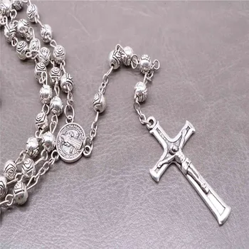 6 мм цинковый сплав, розовые четки, ожерелье с крестом, религиозные украшения для мужчин и женщин, католический крест, четки, молитвенное ожерелье, ювелирный подарок. 2 шт.