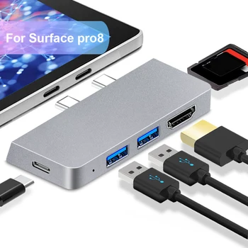 USB C Концентратор для Microsoft Surface Pro X 8 9 Type-C Адаптер док-станции USB 3,0 HDMI TF SD Кардридер для док-станций для ноутбуков Разветвитель
