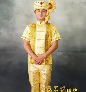 Мужская Традиционная Таиландская Ткань С Коротким рукавом Stage Dai Shirt Тайский Костюм Performance Gold Костюм Классический