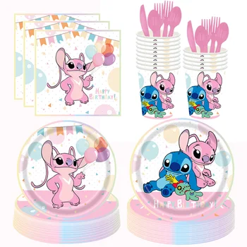 Принадлежности для вечеринки Lilo & Stitch Angel Одноразовая Посуда Бумажные Стаканчики Тарелки Салфетки Баннер Декор для детского Дня рождения
